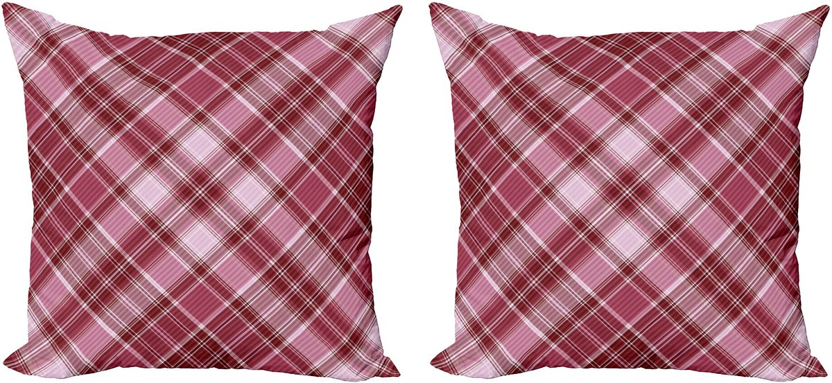 ABAKUHAUS Geruite decoratieve kussenhoes, 2 stuks, diagonale ruit, 50x50 cm, gedroogde roos wit