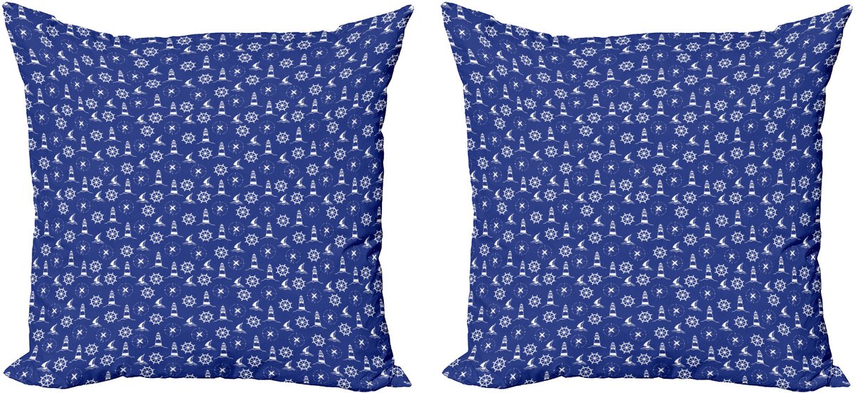 ABAKUHAUS Kussensloopset met vuurtorenmotief (2 stuks), maritieme silhouett 40 cm, violetblauw wit