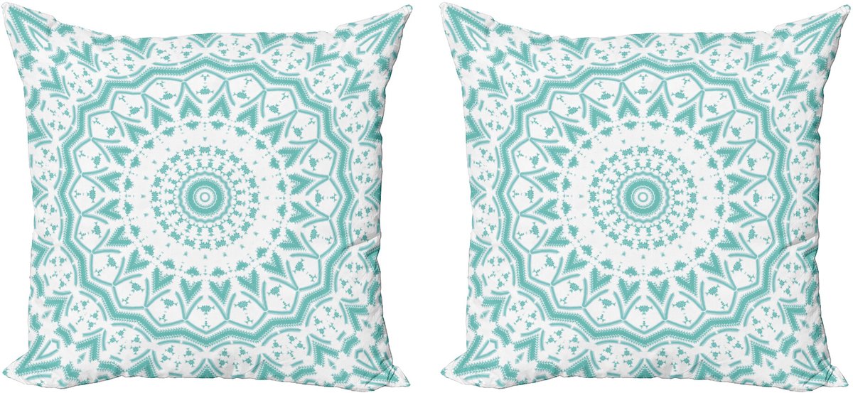 ABAKUHAUS Decoratieve kussenhoes Water, 2-pack, Mandala Tie-Dye effect, 45x45 cm, Zeegroen Wit