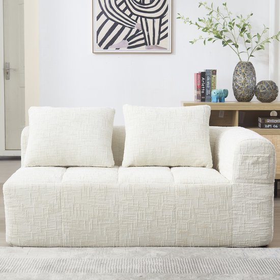 FloraGrace Zitbank Chaise Longue Met Zijvakken En Kussen – Voor Woonkamer En Leeshoek – Chenille – Beige