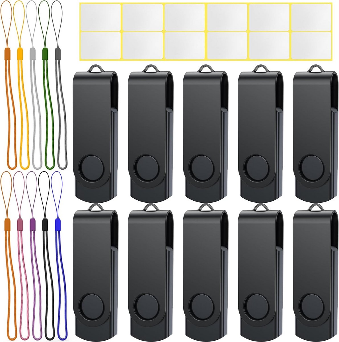 10x 16GB USB 2.0 Sticks Zwart Draaibaar Metalen Geheugensticks