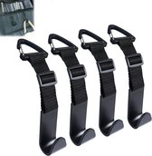 4 stuks verstelbare auto hoofdsteun haken - zitje achterkant organizer opslag hanger houder voor portemonnee - tassen - universeel passend met clip - Zwart