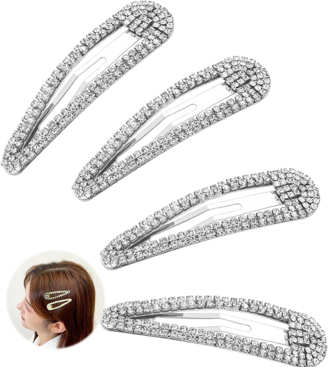 4 Stuks Glitter Haarclips voor Styling en Haarrollers - Zilveren Strass Klemmen