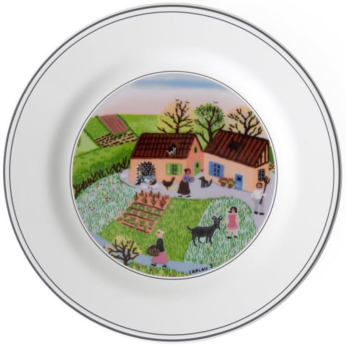 Porseleinen Gebak- en Broodbord met Boerderij Dessin - Witte Serveerschaal