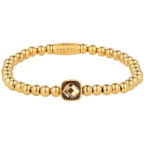 My Bendel - Bracelet Élastique de Perles avec Cristal de Verre Carré - Topaze Fumée & Doré - avec Emballage Cadeau Luxe | Bijoux Pour Dames