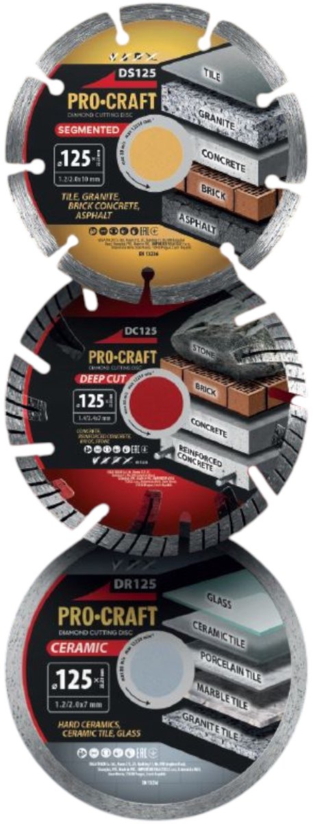 Procraft DS3.125 Diamantzaagschijven set 3-delig 125 x 22,23 mm