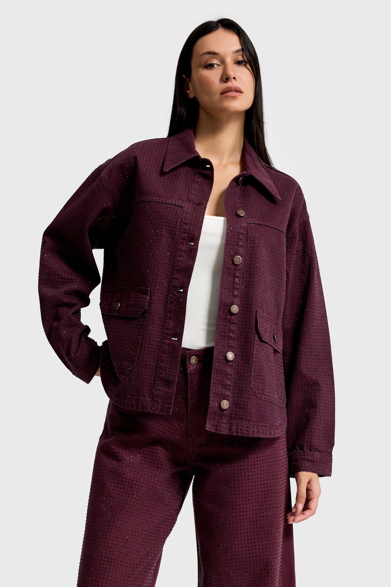 It's Basic - RHINESTONE STRAIGHT DENIM JACKET