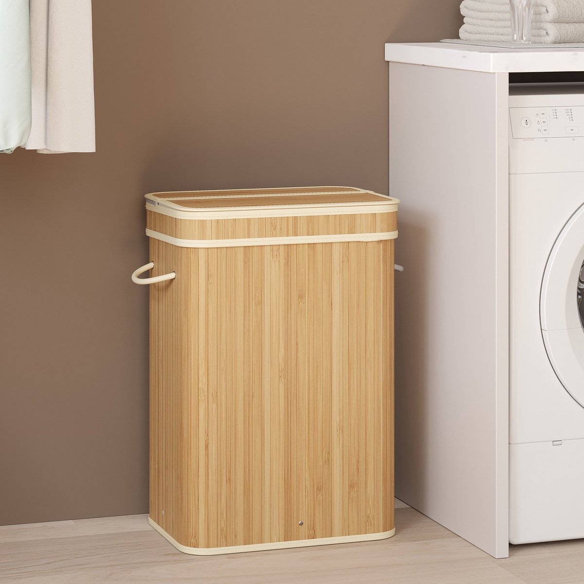 Wasmand – Bamboe – Grijs – Afneembaar en machinewasbaar met deksel
