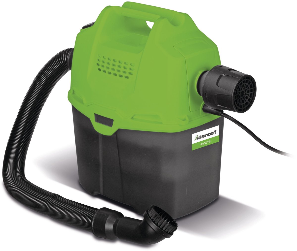 Droogzuiger met schouderriem - 5 liter kunststof tank - 1 motor 0,85 kW 230 V - 74 dB(A) Cleancraft DRYCAT 15