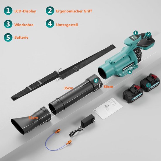Krachtige Draadloze Bladblazer op Accu - 21V, 255 km/u, met 2x 4.0 Ah Accu en Oplader — afbeelding 2