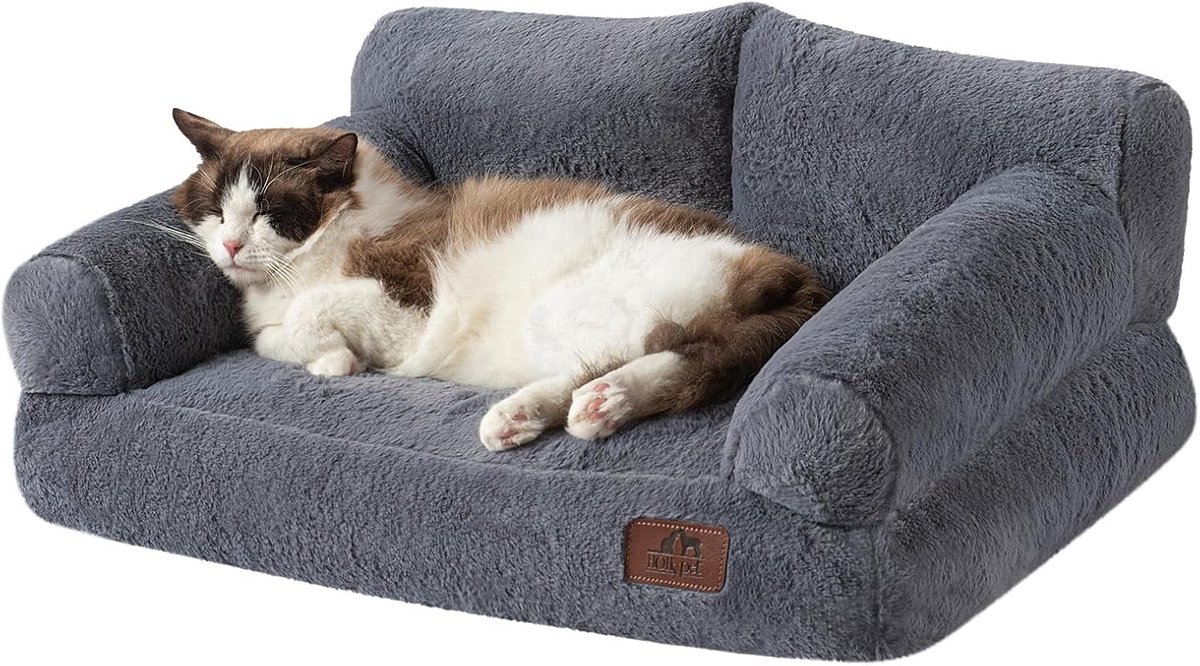 Pluche Huisdierbank Rustgevend Zacht Sofa voor Kleine en Middelgrote Katten en Honden Grijs