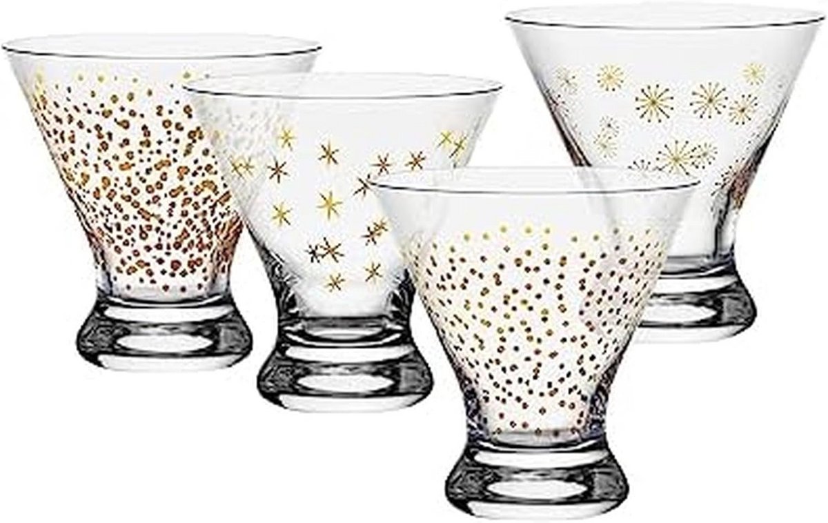 Set van 4 Stelloze Martini Glazen Set met Gouden Accent - 300 ml