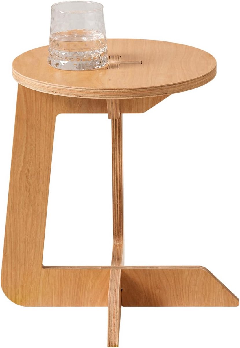 Ronde Houten Bijzettafel C-Vormig als Salontafel of Nachtkastje - Eenvoudig Montage