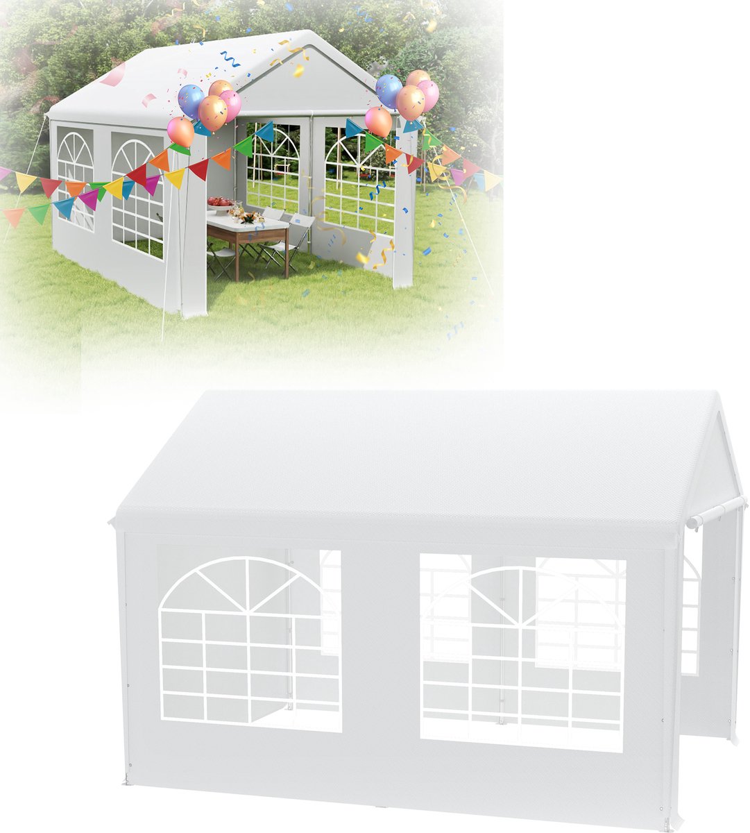 Partytent Feesttent 3x4m (12㎡) Vouwpaviljoen UV-Bescherming 50+ Waterdicht Met Zijwanden & Vensters PE Stof En Metaalframe Voor Festivalen Bruiloften Wit NAIZY