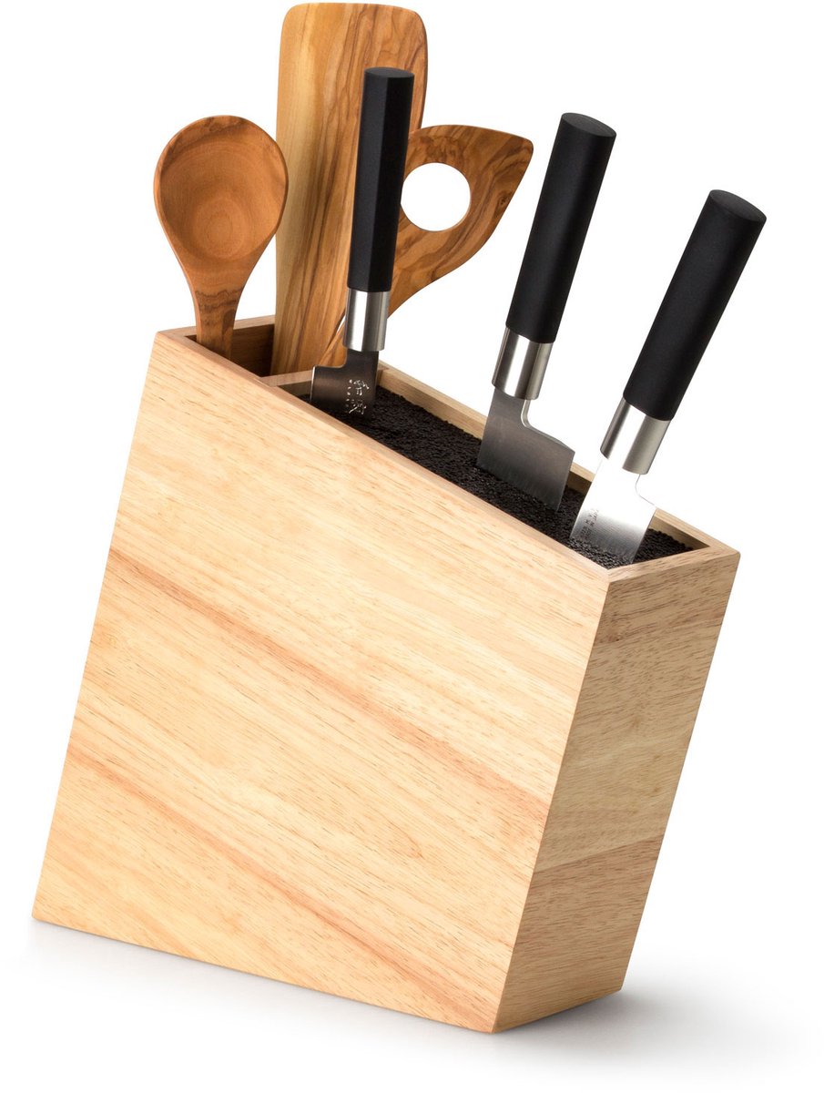 Continenta Messenblok in Hout - Rubberhout - H29,5x28x9cm - Messen niet Inbegrepen