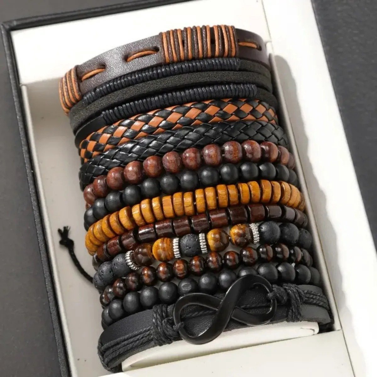 WiseGoods Premium 12-Delige Armbandenset Heren - Armband Man - Armbanden Mannen - Sieraden - Armbandjes - Armbandje Leer - Set