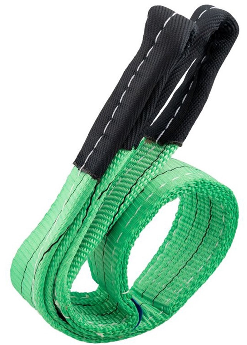 Hijsband 2 ton, groen, 1 meter, dubbel gelaagd, lussen - TRAILERGEAR