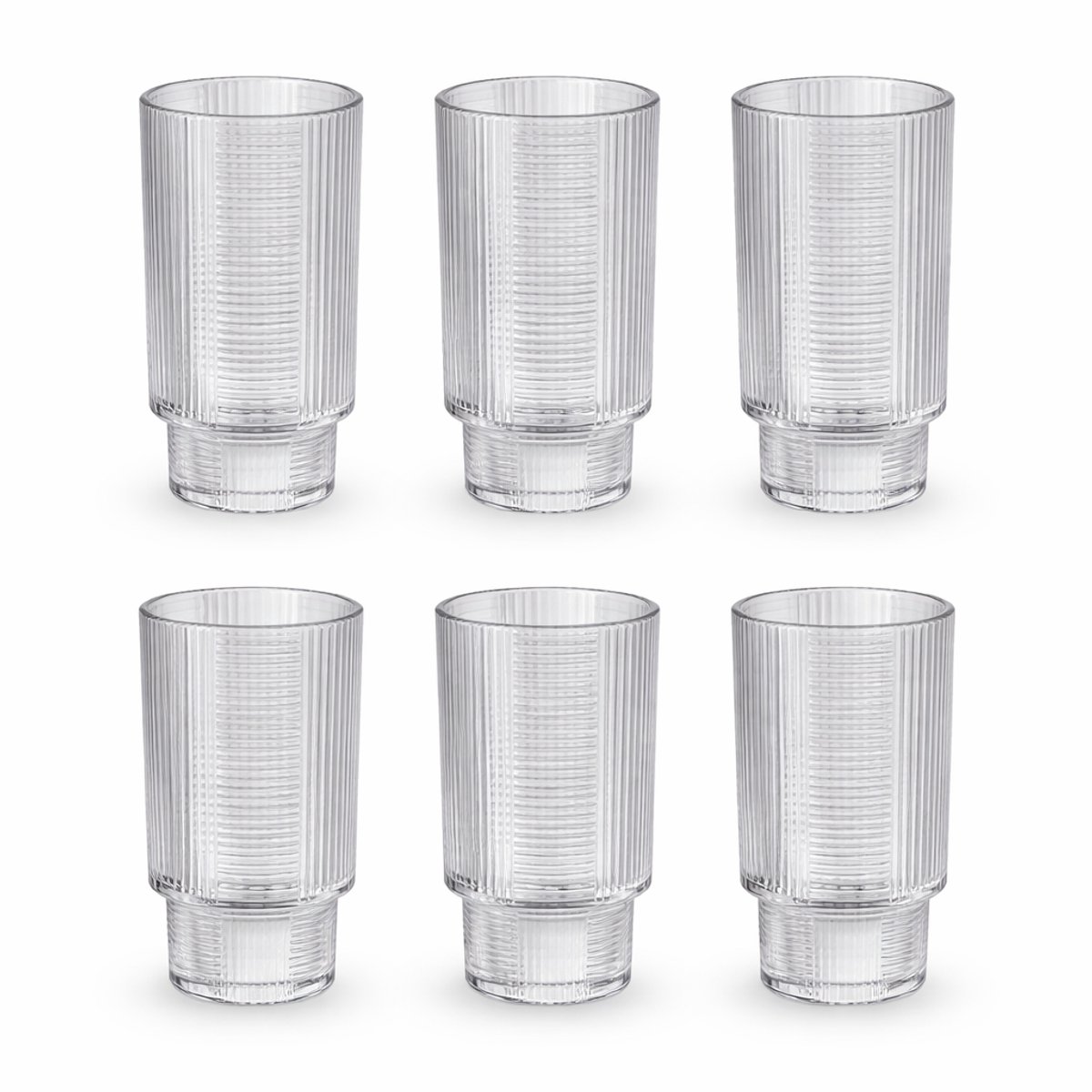 Majestix Waterglazen - Glazenset 6 Stuks - Ribble Glas - 330 ML - Geribbelde Glas - Stapelbaar - Waterglas - Water glazen - Ideaal voor Cocktails, Mocktails, Koude en Warme Dranken