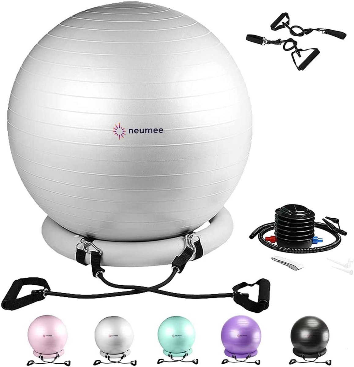 Ergonomische Yogabal met Stabiliserende Zitvoet - Geschikt voor Zitten en Balansoefeningen (Grijs)