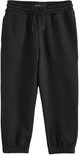 Zwarte joggingbroek met trekkoord, elastische tailleband en boorden.
