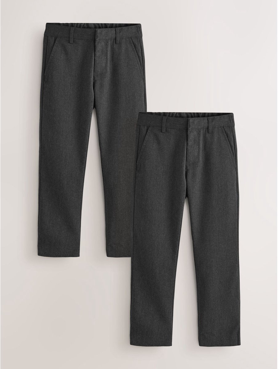 Next - Jongens - Schoolbroek met normale pasvorm, set van 2 - Grijs