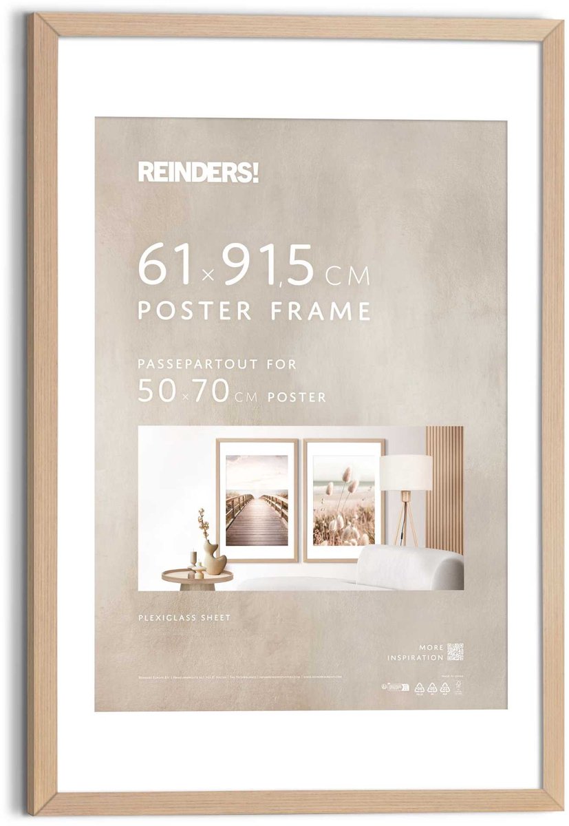 Wissellijst hout Poster 61x91,5 of 50x70 Beuken Hout - REINDERS