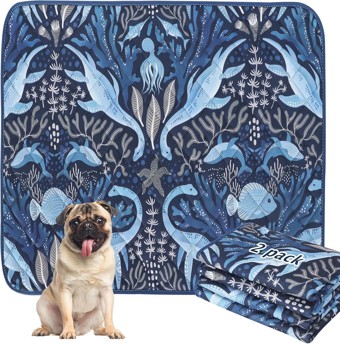 Wasbare Plasmatten - Herbruikbare Pads - Puppy Training - Antislip Bodem - 90x60cm - Dino Navy