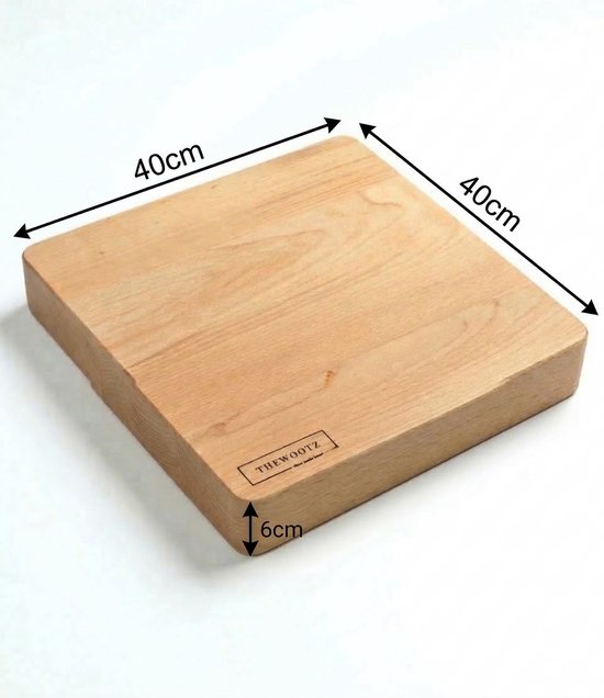 Billot TheWootz – Fabriqué à la main aux Pays-Bas – Bois de hêtre massif – 40×40×6 cm – Pour viande, légumes et travaux de hachage intensifs