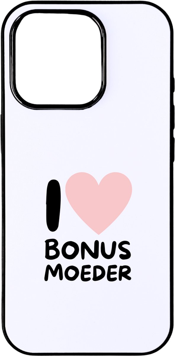 Hacebo® - I love bonus moeder met roze hart telefoonhoesje - Moeder - Liefste bonus moeder - telefoonhoesjes - moederdag cadeautje - Cadeau voor mama - Verjaardag - Geschenk - Cadeau - Gift - hoesje geschikt voor iPhone 16 Pro