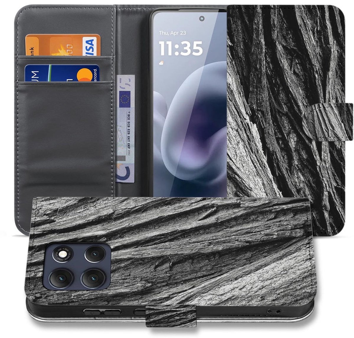 Telefoonhoesje Motorola Moto G86 Boomschors Grijs Rustiek