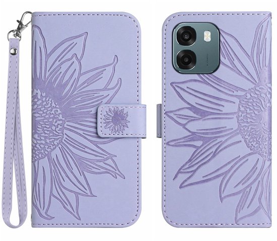 Coque Coverup - Convient pour OPPO A6 5G / A6x 5G / A6x 4G - Coque portefeuille Coverup Tournesol avec cordon - Lavande