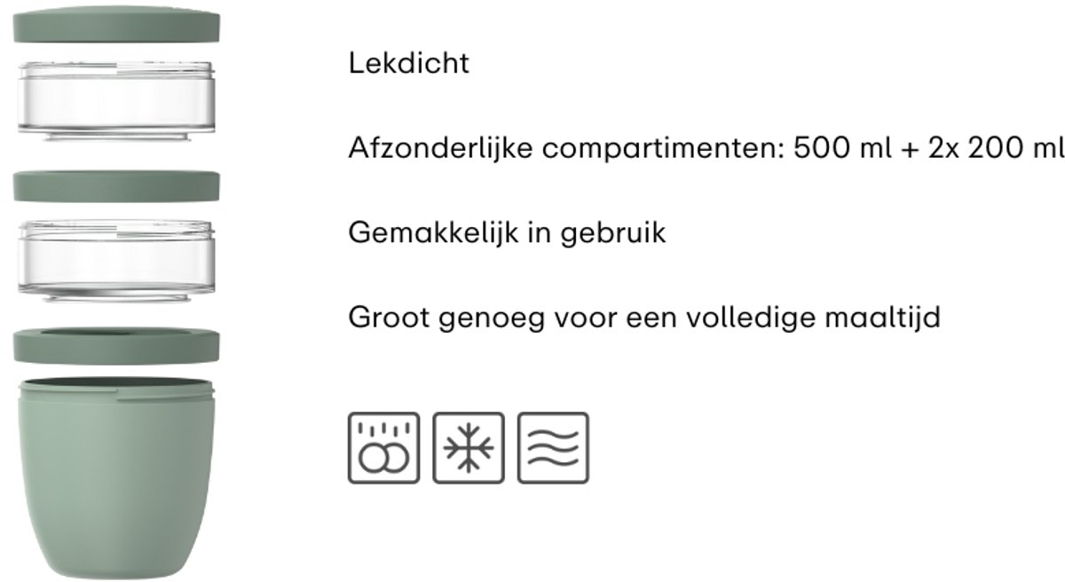 Mepal Lunchpot 3-delig Ellipse - 500 + 200 + 200 ml - Met 2 compartimenten - Yoghurtbeker en Muesli beker to go - Geschikt voor vriezer, magnetron en vaatwasser - Vivid blue — afbeelding 3