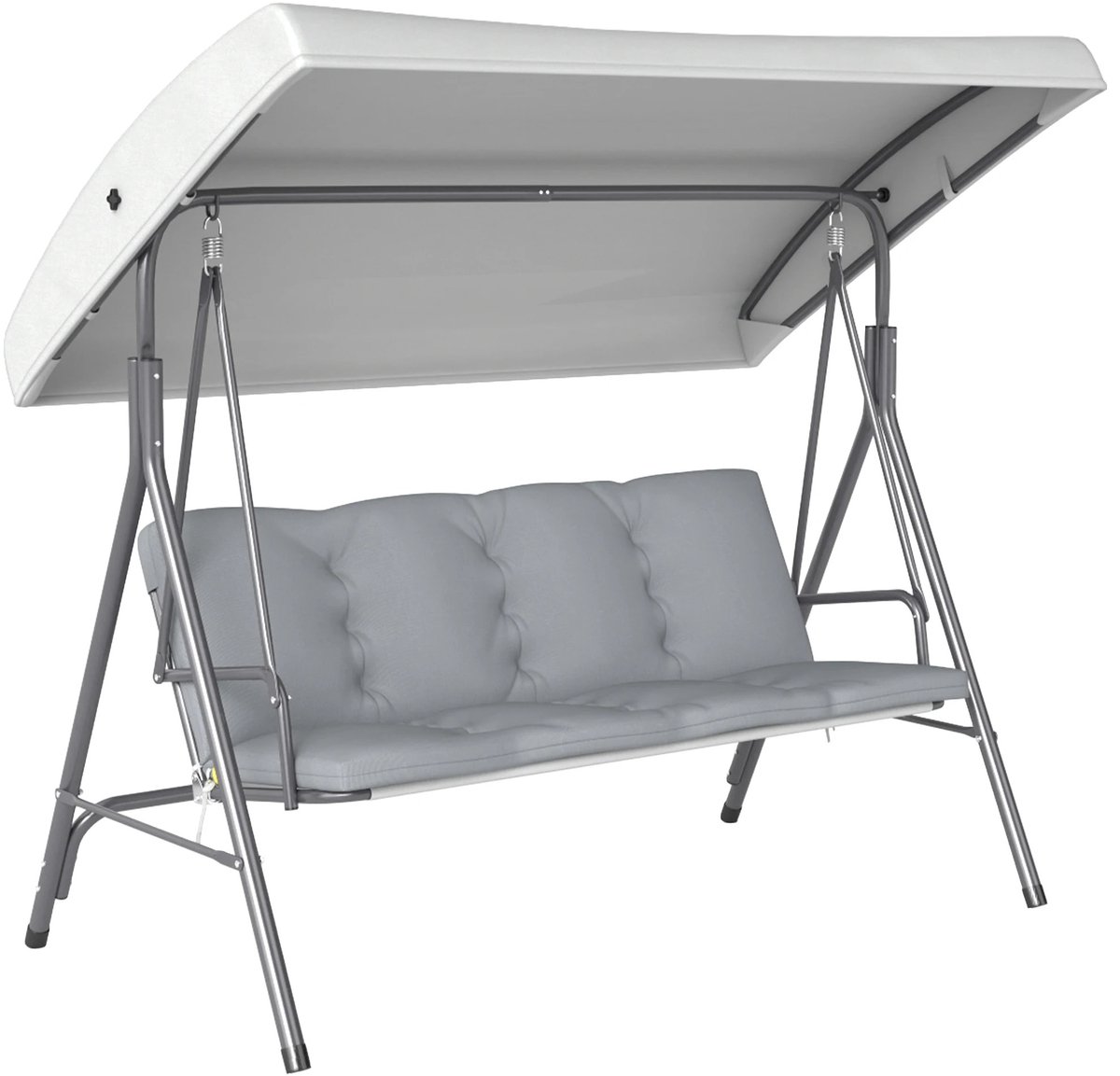 Norvia - 3 Persoons Tuinschommel - Verstelbare Luifel - Comfortabele Tuinbank - Stalen Frame - Kussens - Grijs - 172X110X156 cm