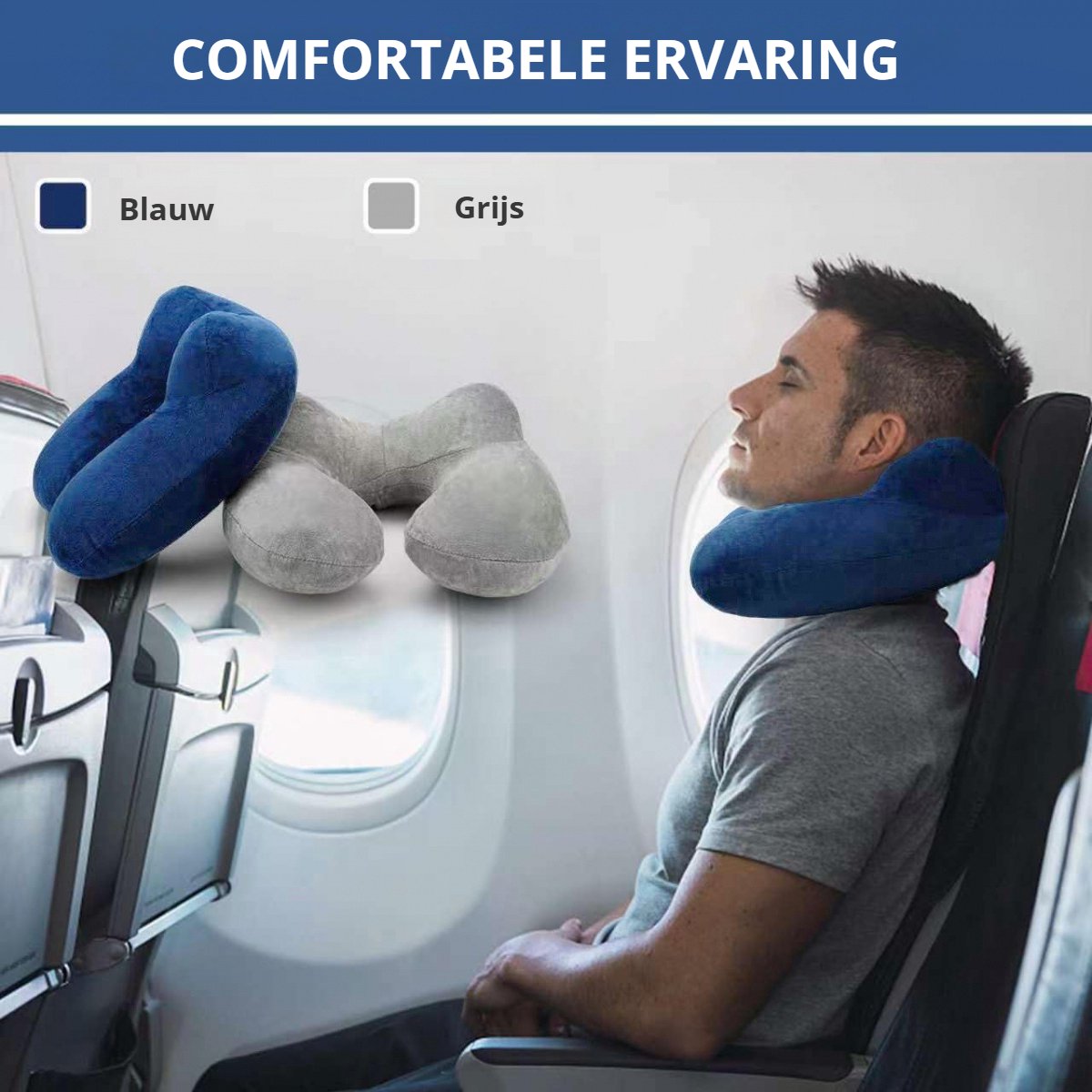 Reiskussen Met Nekkussen Van Traagschuim, 360 Graden Ondersteuning U Vormig Vliegtuigkussen Met Verstelbare Bevestigingstape Nap Pillow