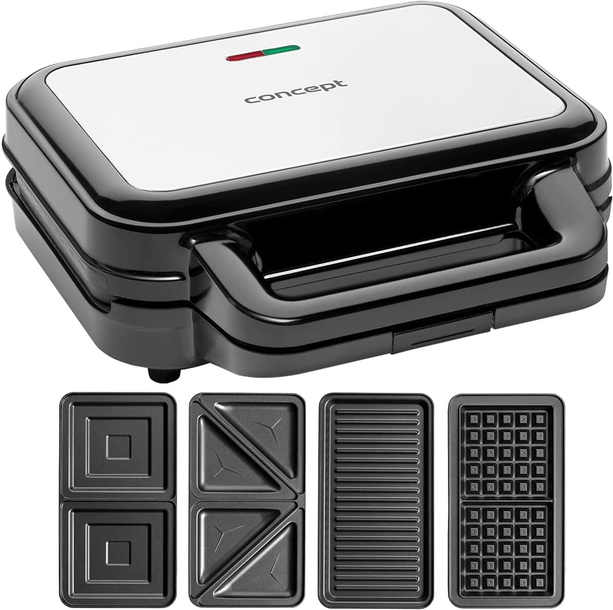 Sandwichmaker 4-in-1 - Tostiijzer Wafelijzer Grill - Snelle Maaltijden - Verwisselbare Platen - 900 Watt - Zwart