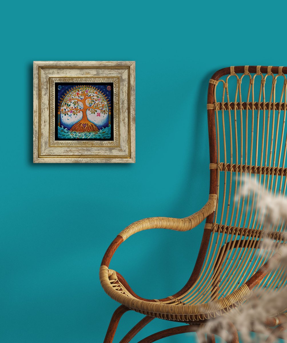 Artlijn Levensboom Decoratie – Natuursteen Art Print – Travertin Steen Wanddecoratie