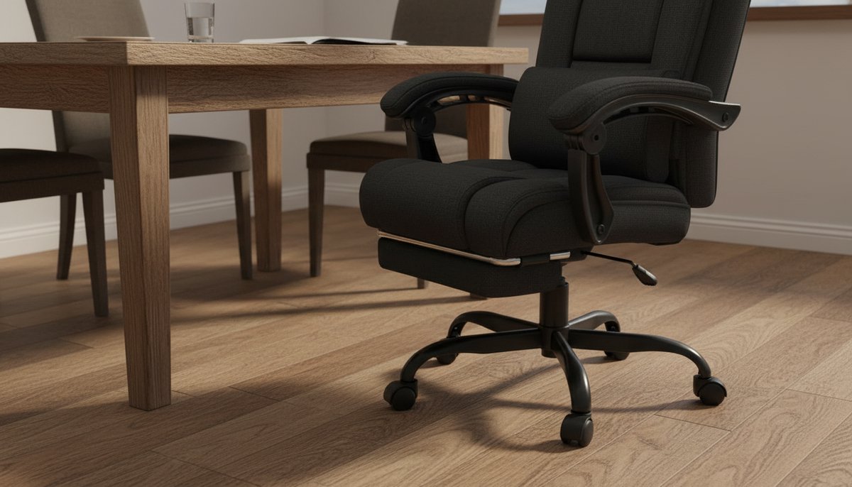 Ergonomische Bureaustoel Casa Velluto Nero – Hoge Rug, Verstelbare Lendensteun, Linnen Stoffen Draaistoel met Voetsteun voor Thuis en Kantoor, Zwart, 180 kg Belastbaar