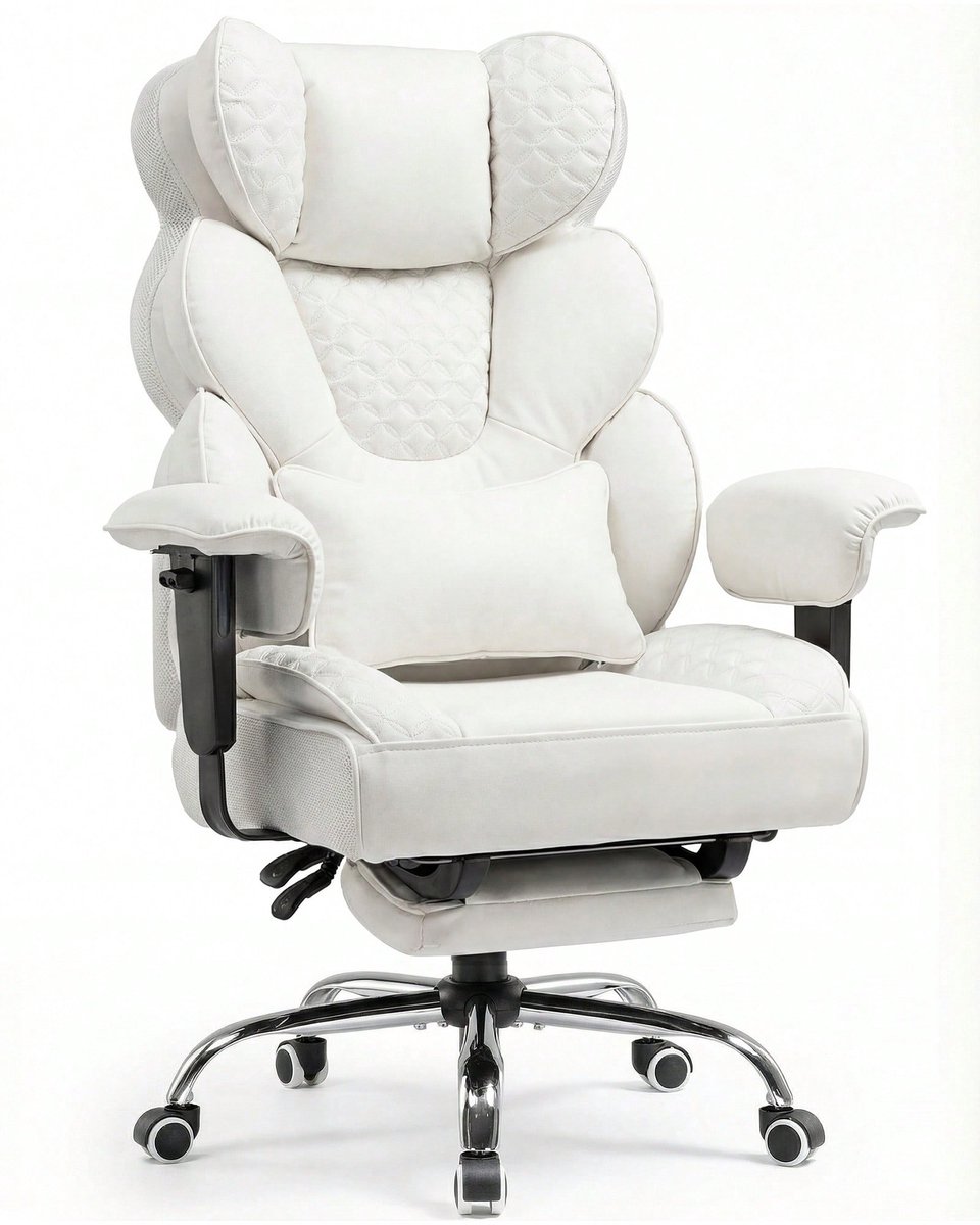 COMHOMA - Gaming Stoel - Ergonomisch met Lendensteun en Voetensteun 180 kg - Wit