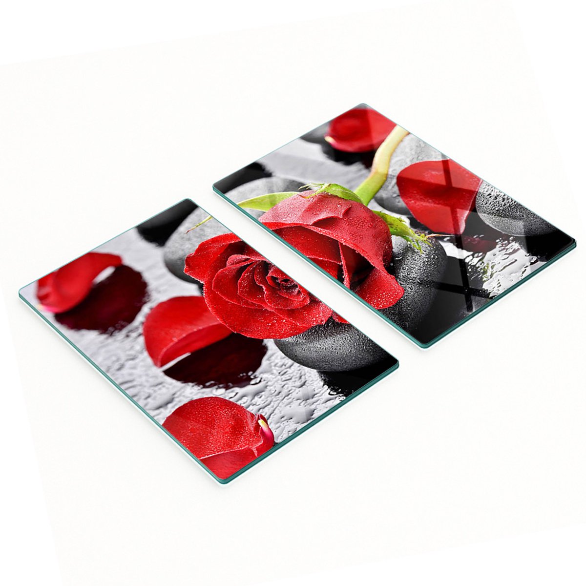 Decoratieve glazen snij- en serveerplanken Rode Roos 2x40x52 cm