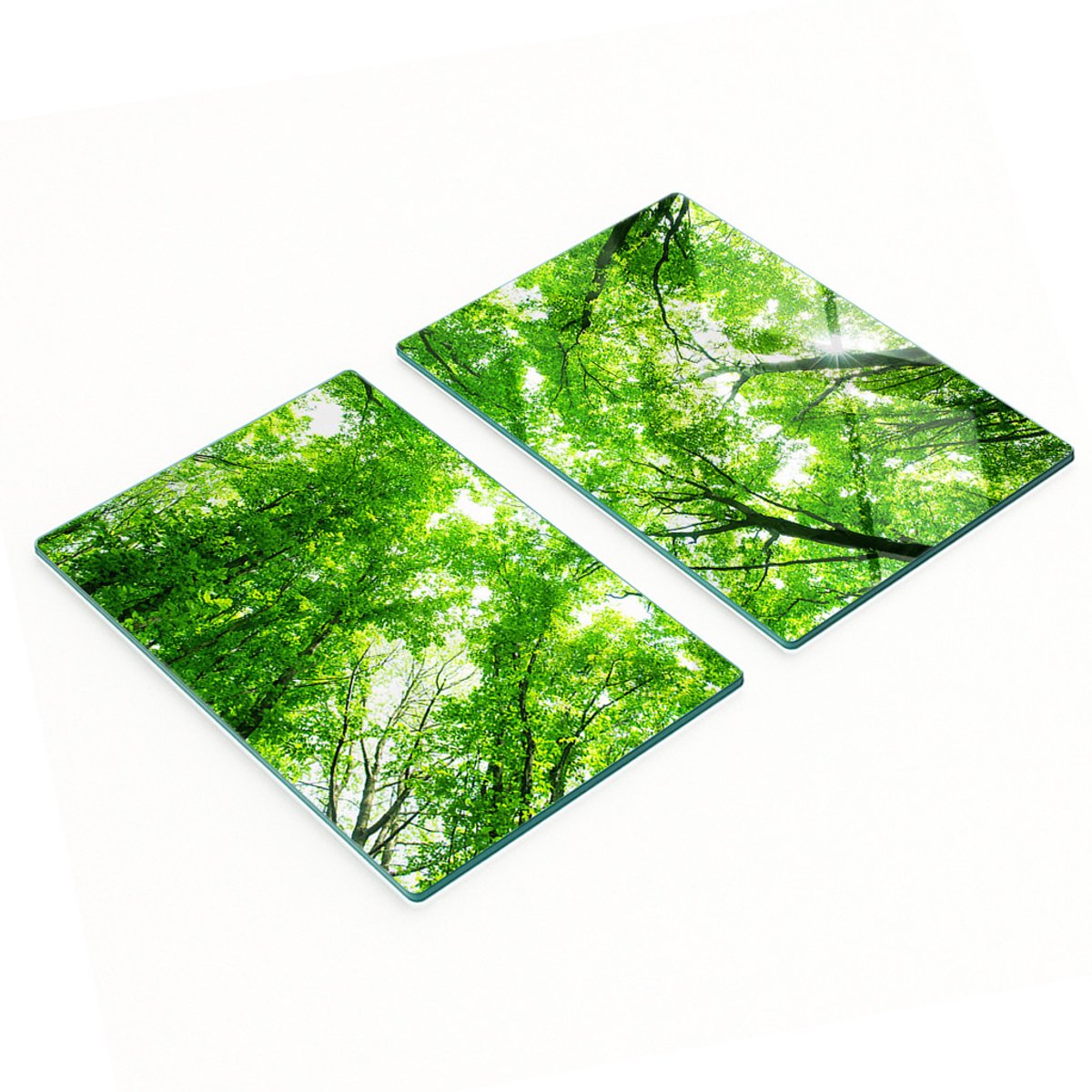Set van twee decoratieve glazen keukenplanken, groen bosmotief, 2x40x52 cm