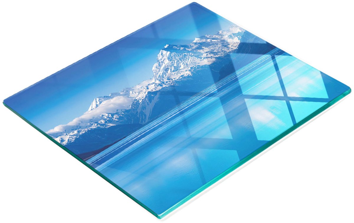 Glazen serveerplank met afbeelding van Nieuw-Zeelandse bergen, 60x52 cm