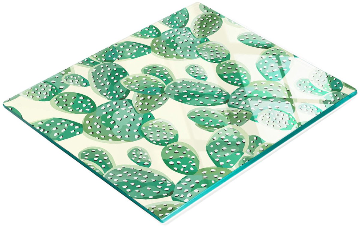 Serveerplank van gehard glas met cactusmotief, 60x52 cm