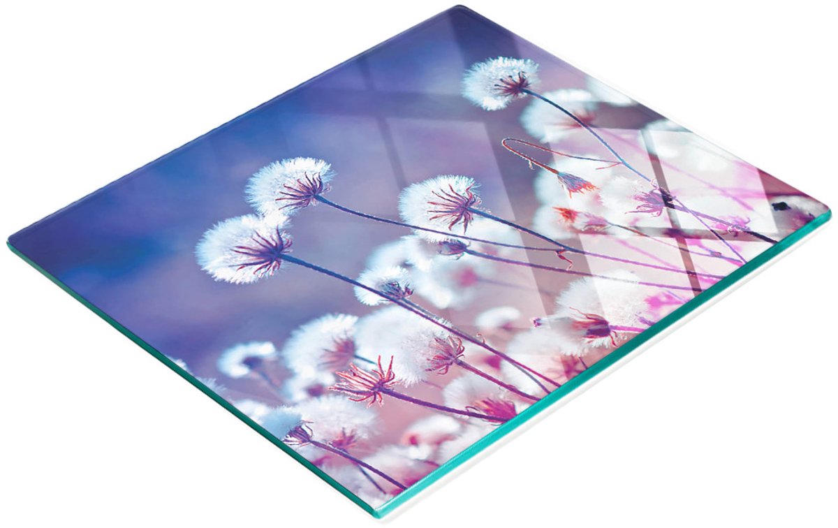 Keukenplank van gehard glas met decoratieve afbeelding van weidebloemen, 60x52 cm