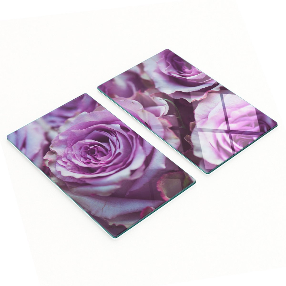 Decoratieve glazen snij- en serveerplanken met paarse rozen, 2x30x52 cm