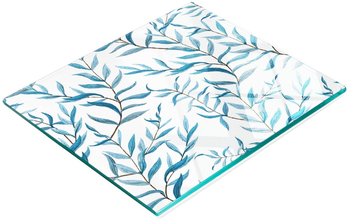 Keuken serveerplank van gehard glas met bladmotief, 60x52 cm