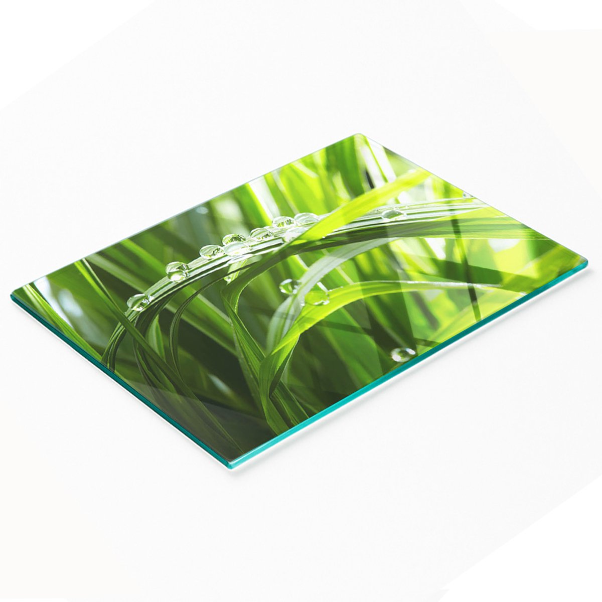 Duurzame en stijlvolle glazen snijplank met grasdruppelpatroon, 80x52 cm