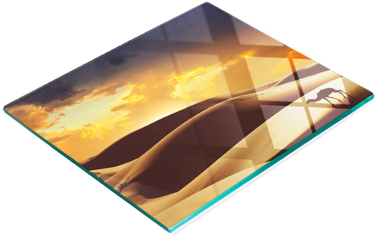 Stijlvol en duurzaam glazen bord met print van Sahara-kamelen, 60x52 cm