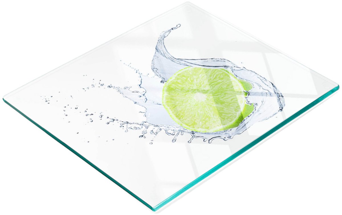 Keuken serveerplank van gehard glas met limoengroen design, 60x52 cm