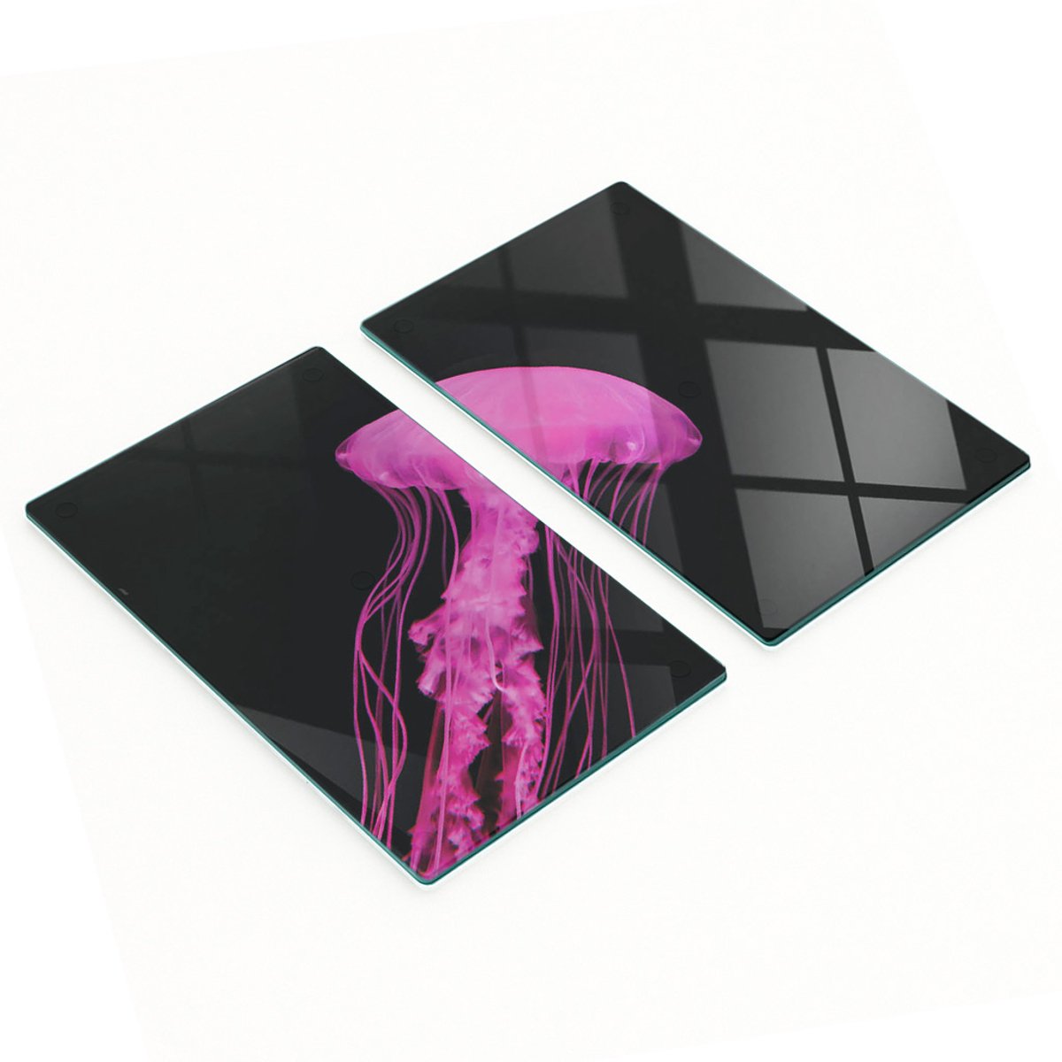 Decoratieve glazen serveerplanken voor snacks, roze kwallen, 2x30x52 cm