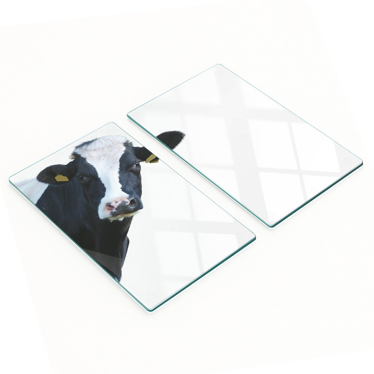 Set van snijplanken van gehard glas met koeienafbeeldingen, 2x30x52 cm